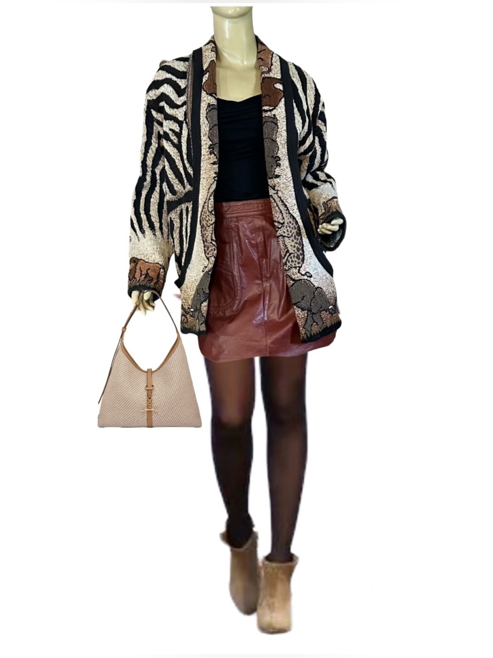 VINTAGE 1990'S IT'S IN THE BAG BEIGE, BLACK & BROWN SAFARI TAPESTRY JACKET (1X)
